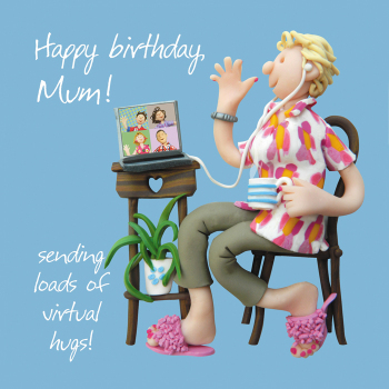Holy Mackerel Virtual hugs, an Erica Sturla 150mm square birthday card, for Mum or Mother, blank inside for your message