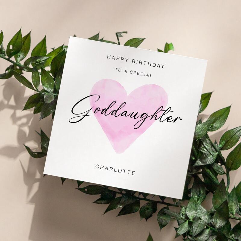 Goddaughter birthday card personalised pink heart design custom name handmade minimalist greeting - Smooth No Message - Kraft Brown