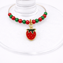 Handmade Wine Glass Charm - Enamel Strawberry