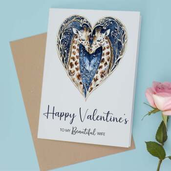 Valentine's Day Card for Wife, Unique Giraffe Heart Design, Special, Elegant