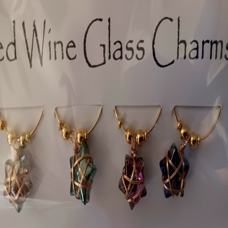 Set of 5 Wine Glass Charms with Wire Wrapped Stars - Silver tone