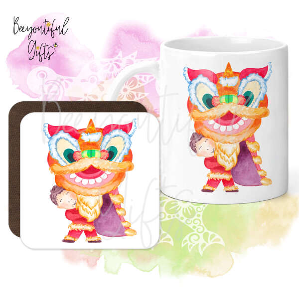 Mug & Coaster Set - Watercolour Chinese New Year Dragon