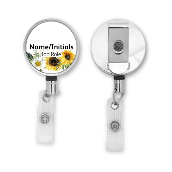 Personalised Metal ID Reel - Sunflower & Daisies Border