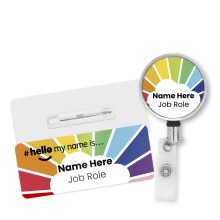 Name Badge & Metal ID Reel - Rainbow Stripes Hello My Name is...