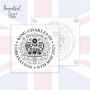 King Charles III Coronation Day May 2023 Official Emblem Glass Coaster - Black