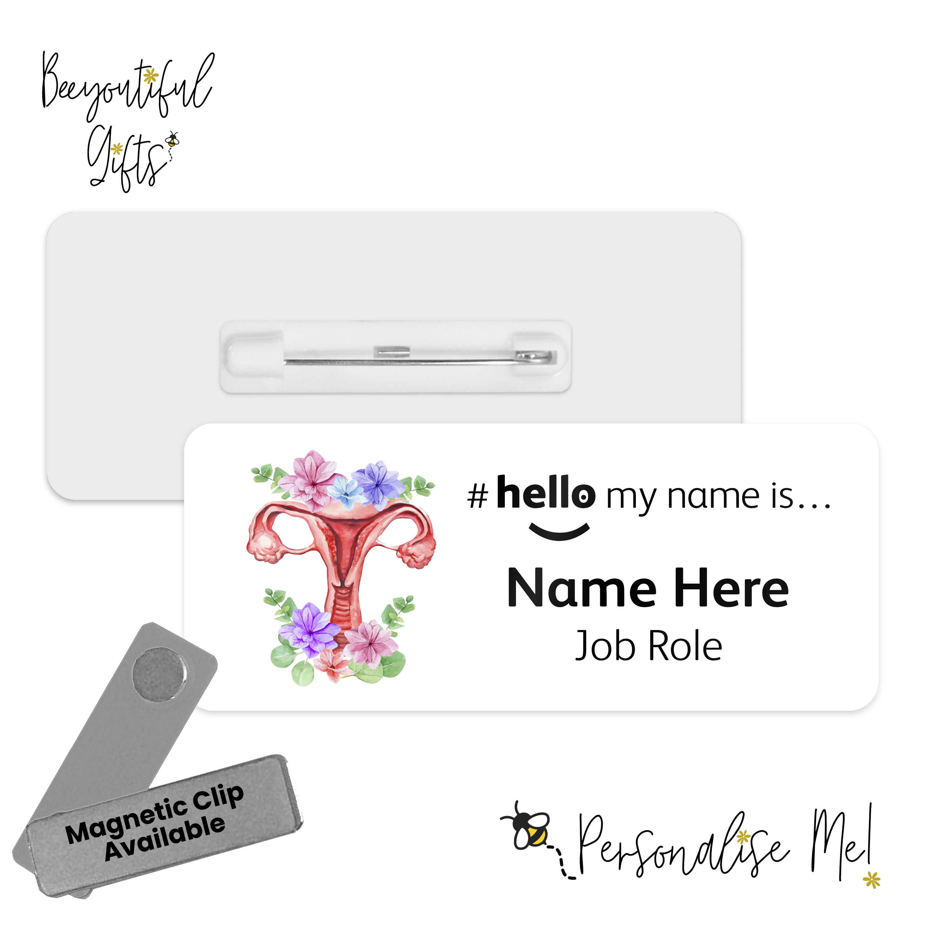 Name Badge - Floral Uterus Hello My Name is
