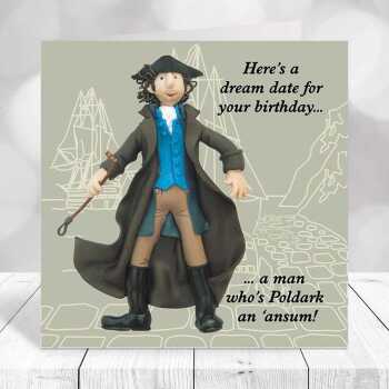 Poldark themed birthday card - designed by Erica Sturla - 15cm square and blank inside, made in the UK