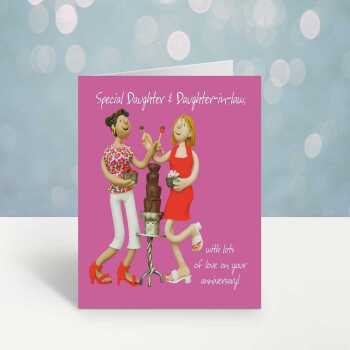 Anniversary card (daughter and daughter-in-law) - designed by Erica Sturla - 15cm square and blank inside, made in the UK