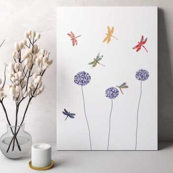 Dragonflies & alliums blank greeting card -  designed by Eloise Hall - 15.7 x 11cm and blank inside, made in the UK