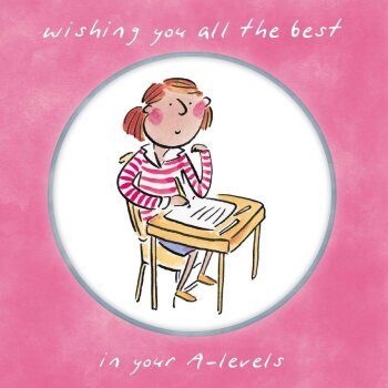 Holy Mackerel All the best in your A levels (female) exam good luck card by Rosie Brooks - blank inside - 15cm square