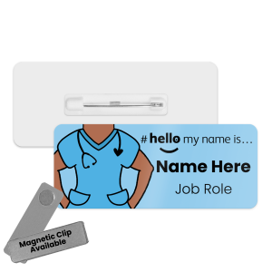 Name Badge - Blue Scrubs Hello My Name is... - Skin Tone 3