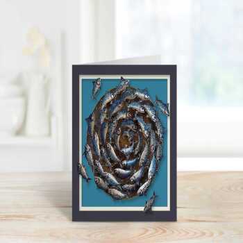 Mackerel shoal- mackerel themed blank card - designed by Seth Draper - 15cm square and blank inside, made in the UK