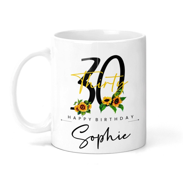 Personalised 30th Ceramic Mug - Sunflowers