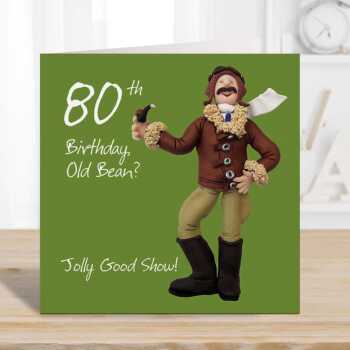80th birthday card for him - designed by Erica Sturla - 15cm square and blank inside, made in the UK
