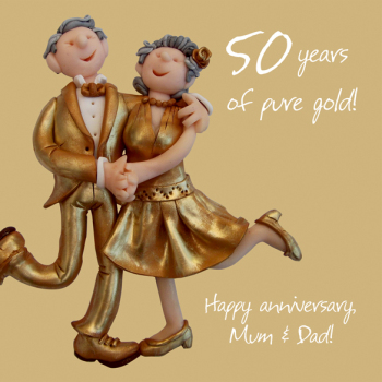 Holy Mackerel 50th Gold Anniversary Card - Mum And Dad Card is 15cm square and blank inside