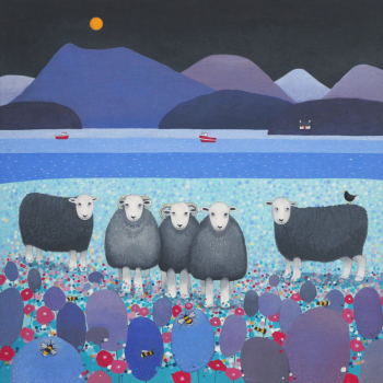 Holy Mackerel contemplation sheep themed art card for him or her - designed by artist Ailsa Black - 15cm square and blank inside for your message