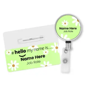 Name Badge & Metal ID Reel - Daisy Hello My Name is... - Lime