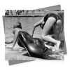 Getting out, black and white vintage photographic card featuring swimmers in the pool - 12.6 x 17.7cm and blank inside - made in the UK