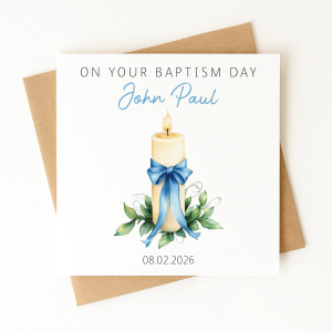 Personalised Baptism Card - On Your Baptism Day - Blue Candle