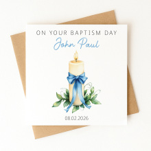 Personalised Baptism Card - On Your Baptism Day - Blue Candle - Standard Smooth Card