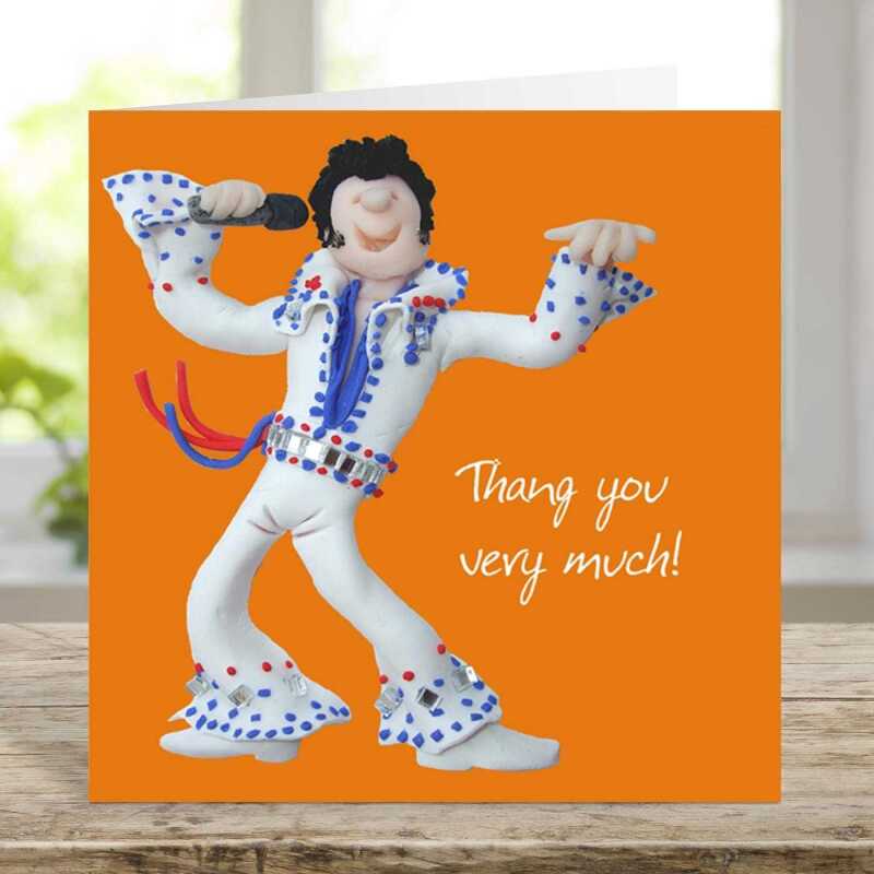 Elvis thank you card - designed by Erica Sturla for Holy Mackerel - 15cm square and blank inside, made in the UK