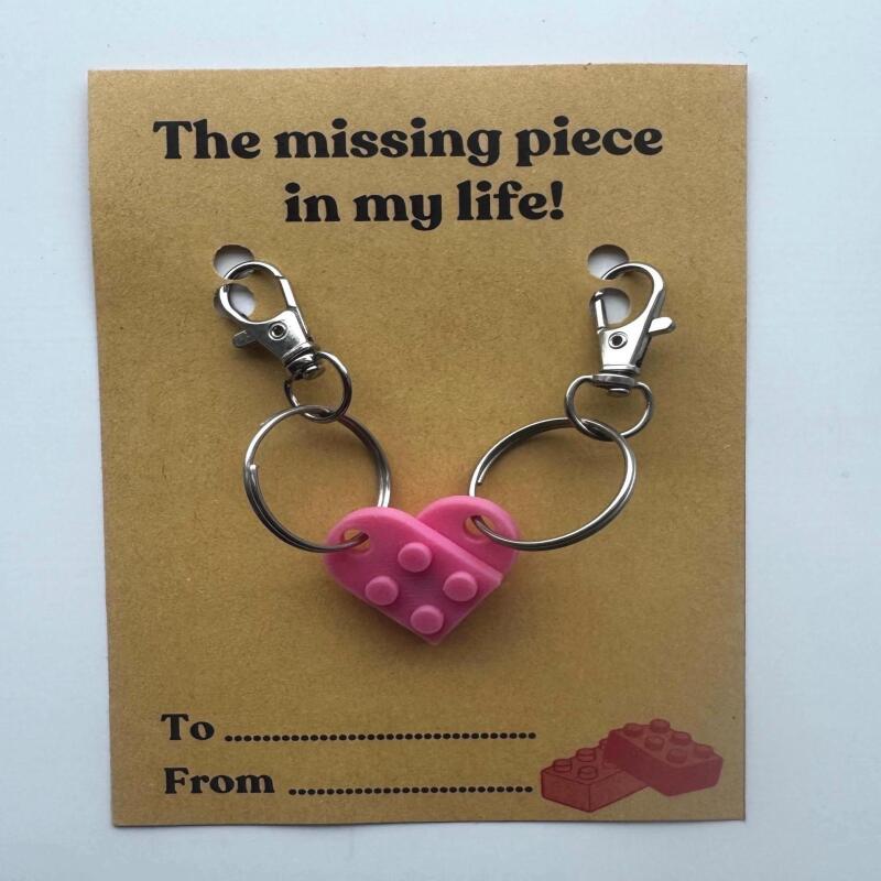 Lego inspired love heart duo Keyring - Never lego