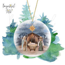 Ceramic Christmas Tree Decoration - Watercolour Nativity Scene