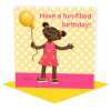 Fun-filled birthday - child's birthday card designed by Erica Sturla - 15cm square and blank inside, made in the UK