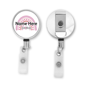 Personalised Metal ID Reel - Pink Boho Rainbow