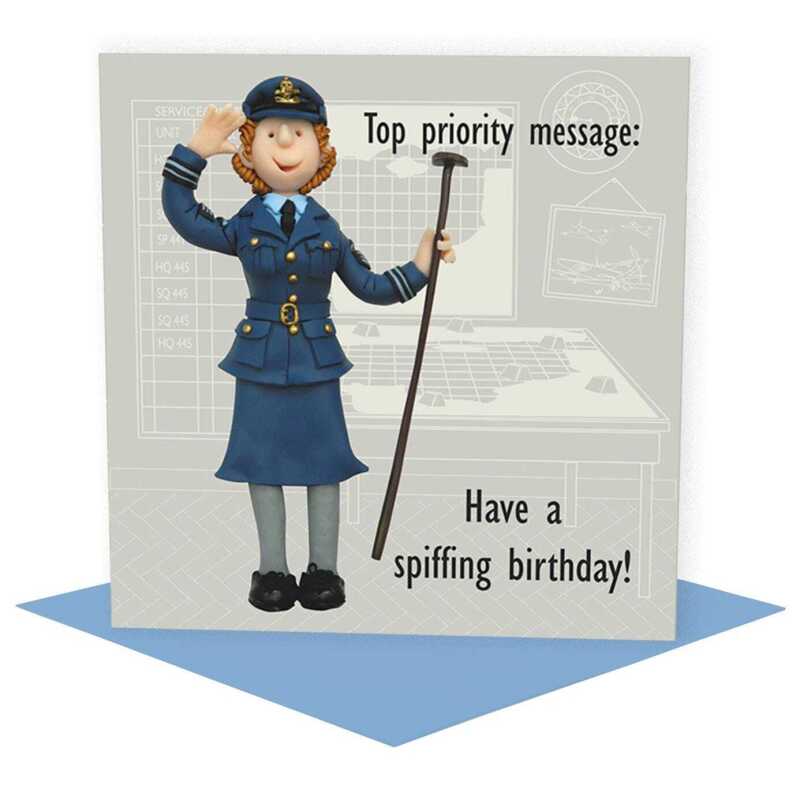 WAAF female air force personnel birthday card - designed by Erica Sturla - 15cm square and blank inside, made in the UK