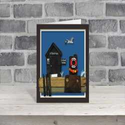 Harbour master - quayside beach hut themed blank card - designed by Seth Draper - 15cm square and blank inside, made in the UK