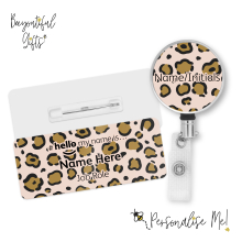 #hello my name is... Name Badge & Metal ID Reel - Leopard Animal Print