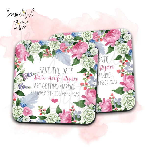 Personalised Save The Date Coaster - Floral Frame