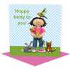 Hoppy birdy to you - child's birthday card designed by Erica Sturla - 15cm square and blank inside, made in the UK