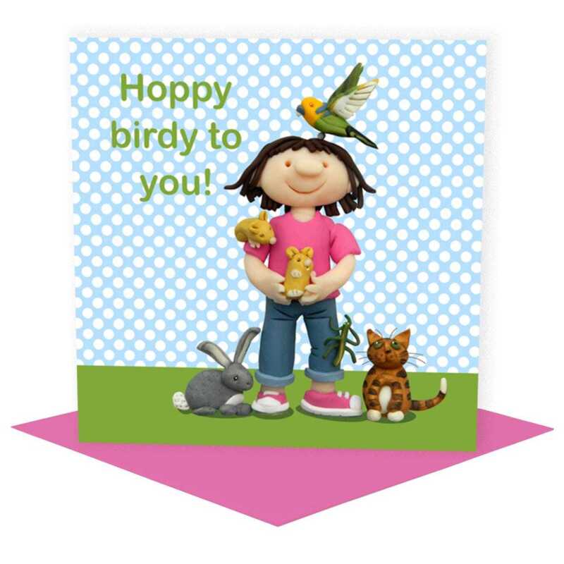 Hoppy birdy to you - child's birthday card designed by Erica Sturla - 15cm square and blank inside, made in the UK