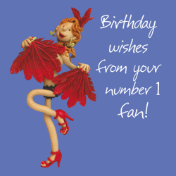 Holy Mackerel Number One fan burlesque themed birthday card designed by Erica Sturla Card is 15cm square and blank inside for your own message