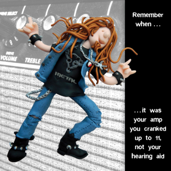 Holy Mackerel Crank it up to 11 birthday card featuring a heavy metal rocker - designed by artist Erica Sturla - 15cm square and blank inside for your message - made in the UK