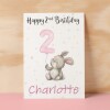 Personalised 1st, 2nd, 3rd, 4th, 5th Birthday Card for Daughter, Granddaughter, Niece, Goddaughter Girls Bunny Rabbit Card - 1 - One - Blank Message