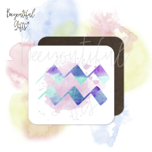 Watercolour Zodiac Sign Wooden Coaster - Aquarius