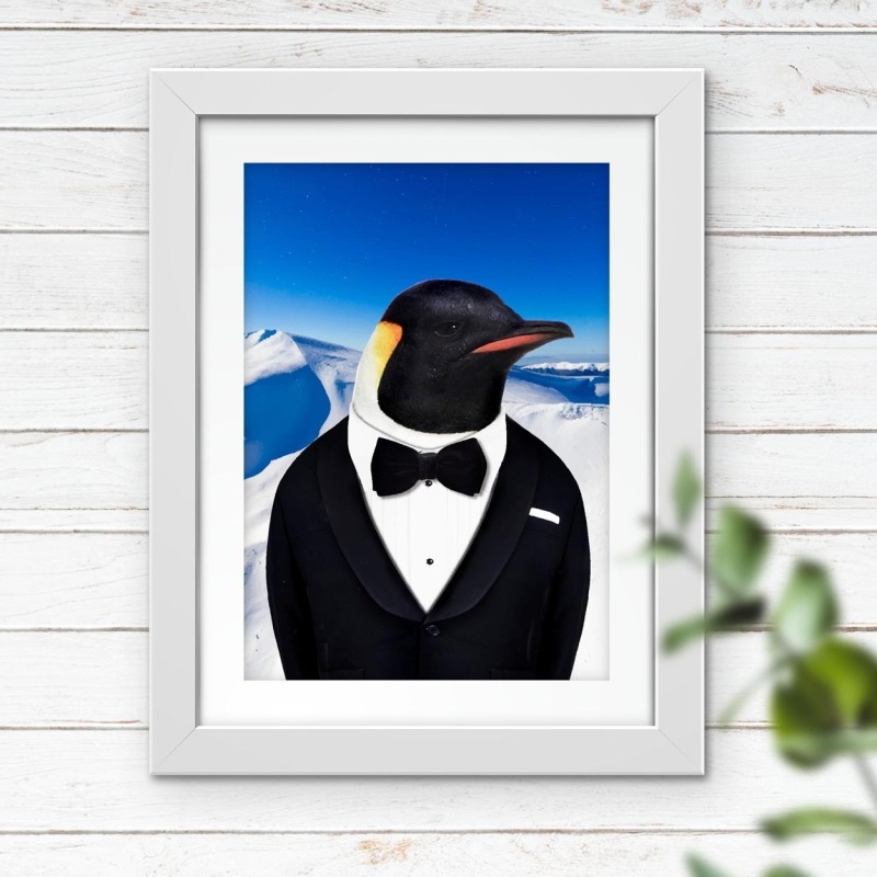 Penguin in clothes, animal print, wall art - A5 - Glossy - Glacier