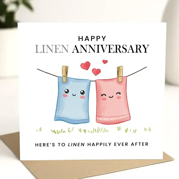 4 Year Anniversary Card - Here's To Linen Happily Ever After - Standard Smooth Card