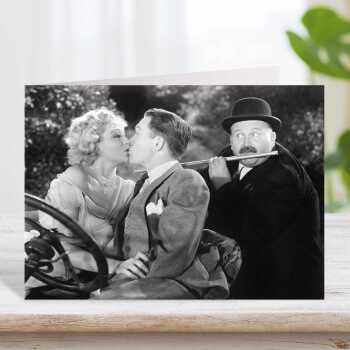 Lovers with flute - vintage black and white themed card  - 12.6 x 17.7cm and blank inside - made in the UK