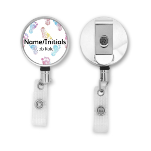 Personalised Metal ID Reel - Colourful Baby Footprints