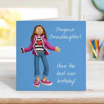 Granddaughter best birthday ever card for her - designed by Erica Sturla - 15cm square and blank inside, made in the UK