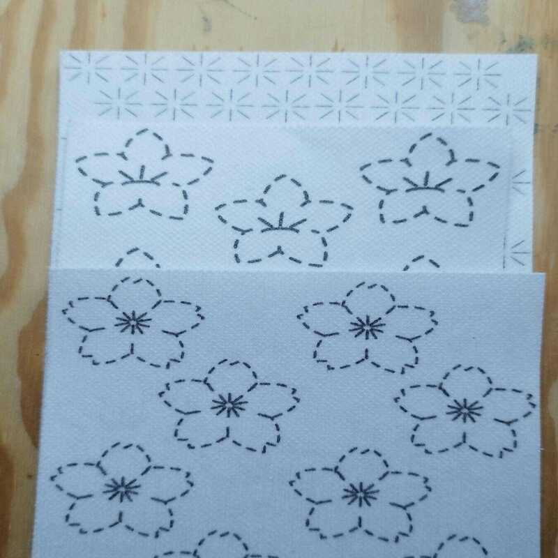 Washable Sashiko  Cherry Blossom and Japanese Bell Flower Transfers | Removable Visible Mending Transfers