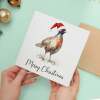 Fun Christmas Card of a Pheasant Wearing A Santa Hat Whimsical Watercolour Christmas Card For Bird Lover For Him or Her - Square (5.5x5.5) / Blank Inside