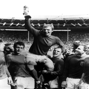 Holy Mackerel Bobby Moore retro black and white photographic card featuring a vintage image of after the World Cup 1966-12.6 x 17.7cm and blank inside