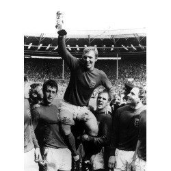 Holy Mackerel Bobby Moore retro black and white photographic card featuring a vintage image of after the World Cup 1966-12.6 x 17.7cm and blank inside