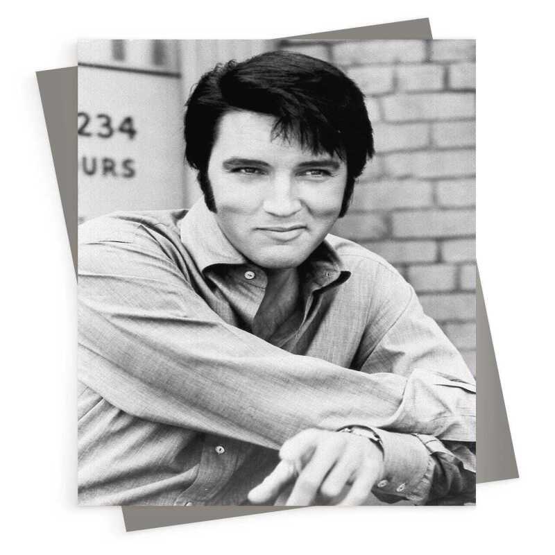 Elvis smiling - vintage black and white themed card - 12.6 x 17.7cm and blank inside - made in the UK