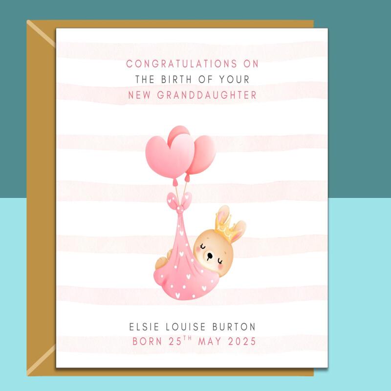 Your New Baby Granddaughter Congratulations Card - Personalised - Perfect for new grandma, granddad, grandparents. - Blank inside - Regular - Matte
